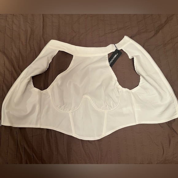 White Woven Under Wire Boned High Neck Sleeveless Corset - Picture 3 of 4